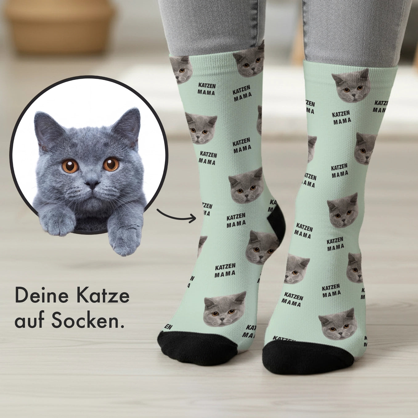 Chaussettes Personnalisées « Photo & Symbole » avec Votre Chat