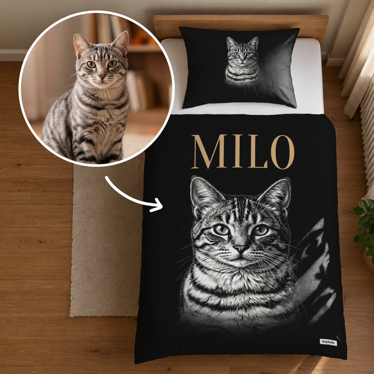 Parure de lit personnalisée "Chat Rétro"