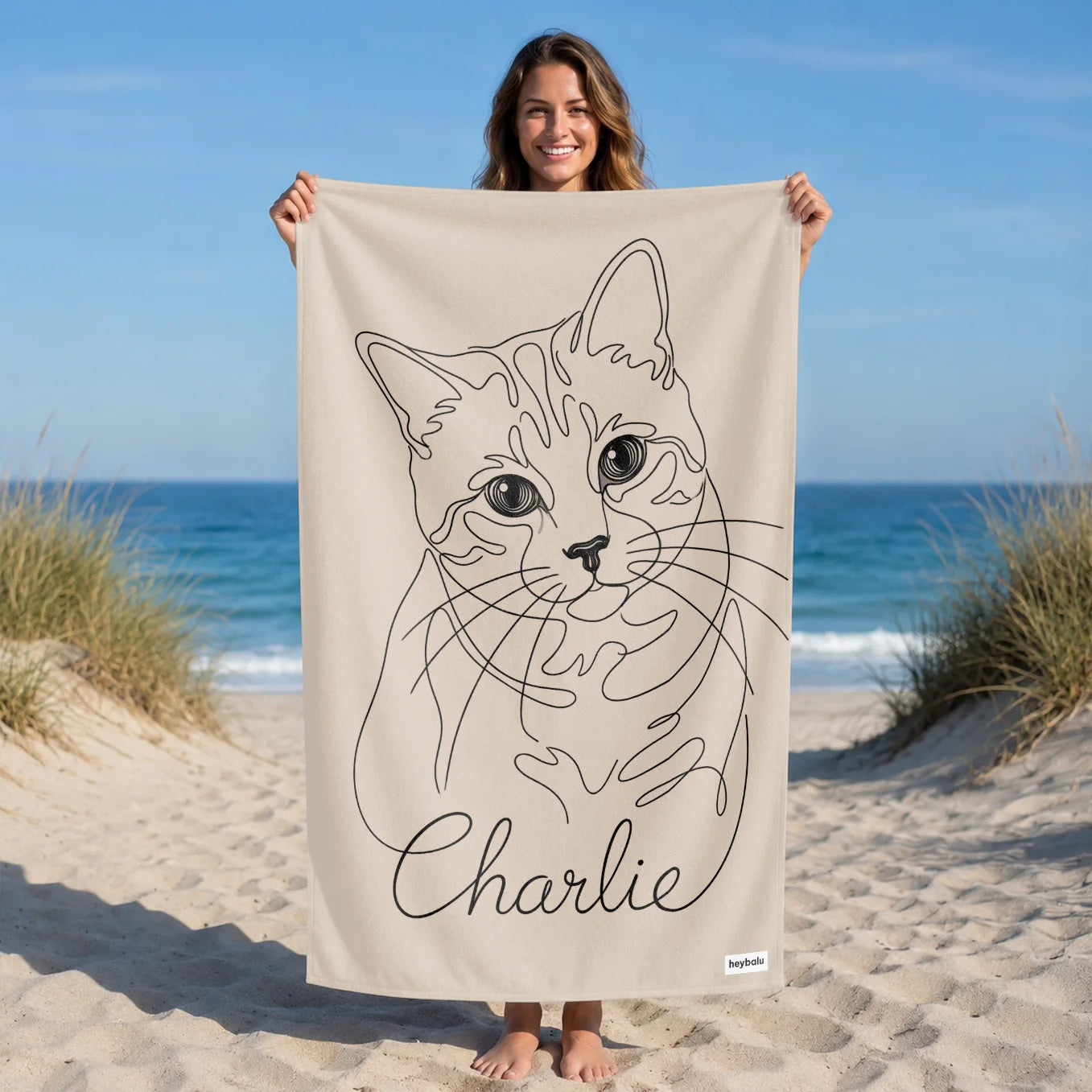 Serviette de bain personnalisée chat "Line Art"