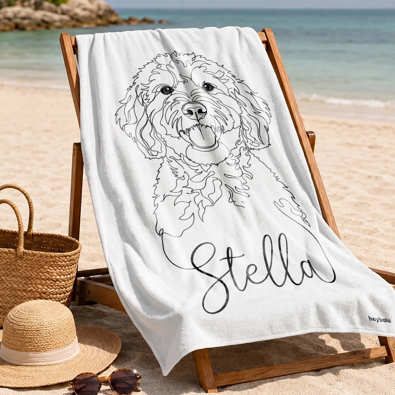 Serviette de plage personnalisée chien « Line Art »