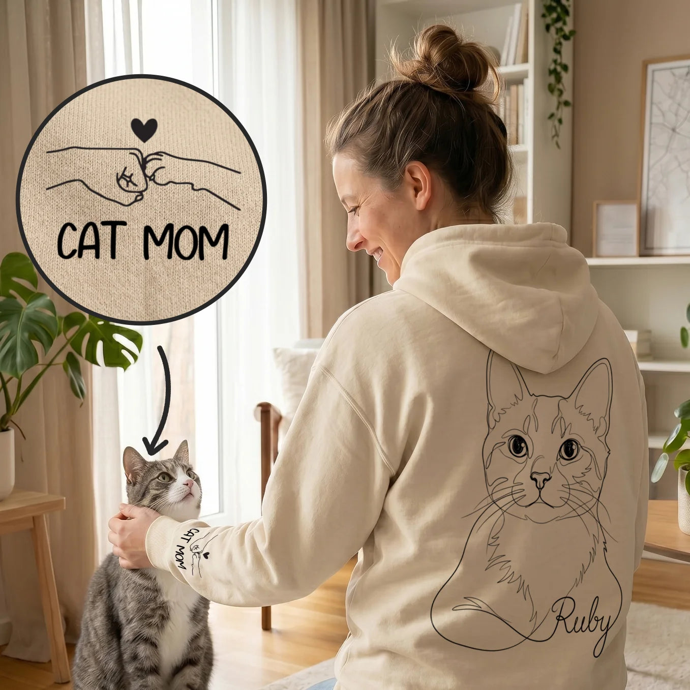 Sweat à capuche personnalisé "Cat Mom" avec impression sur manche
