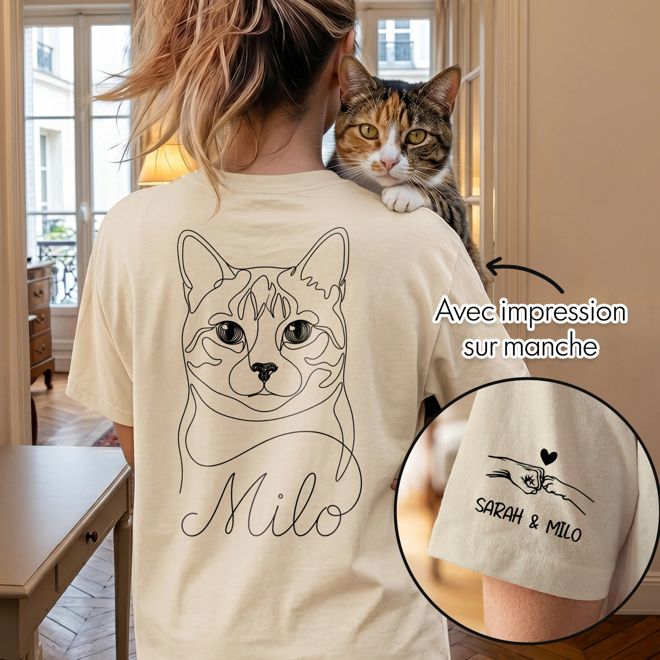 T-Shirt Oversize Personnalisé "Cat Mom" avec Impression Manches