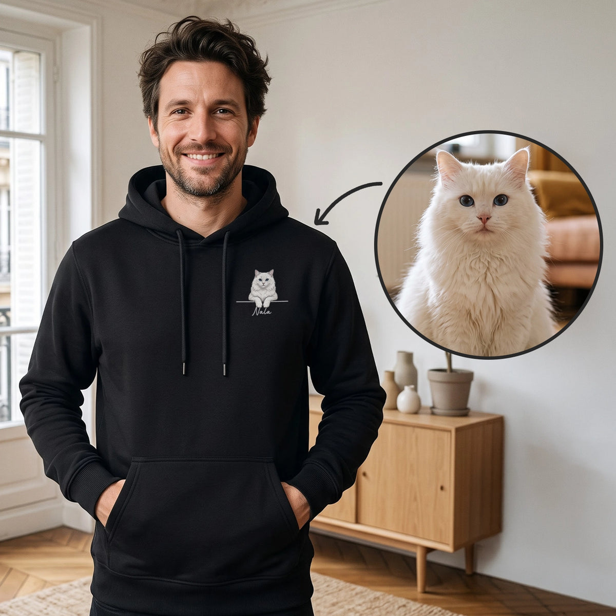 Personalisierter Hoodie "Cartoon Katze" – personalisiertes Geschenk