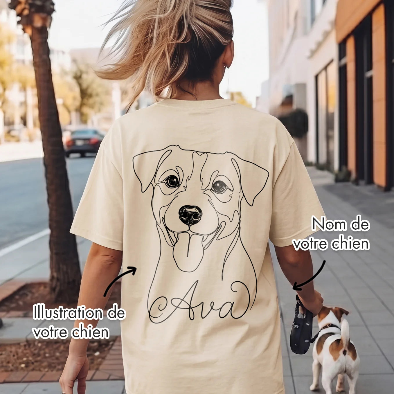 T-shirt oversize personnalisé "Dog Mom" avec impression sur manche