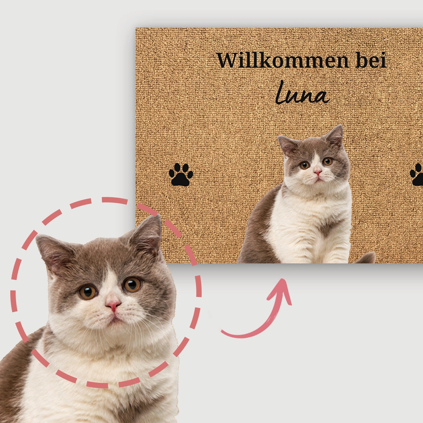 Personalisierte Fußmatte mit Foto deiner Katze Hey Balu