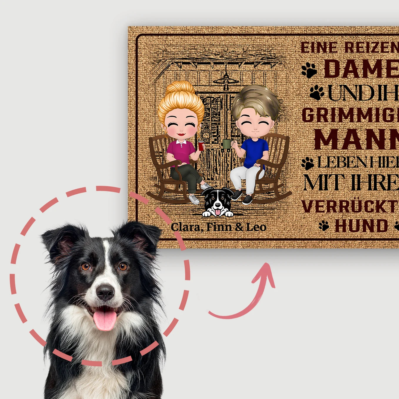 Doormat “Dame, Mann und Hund”