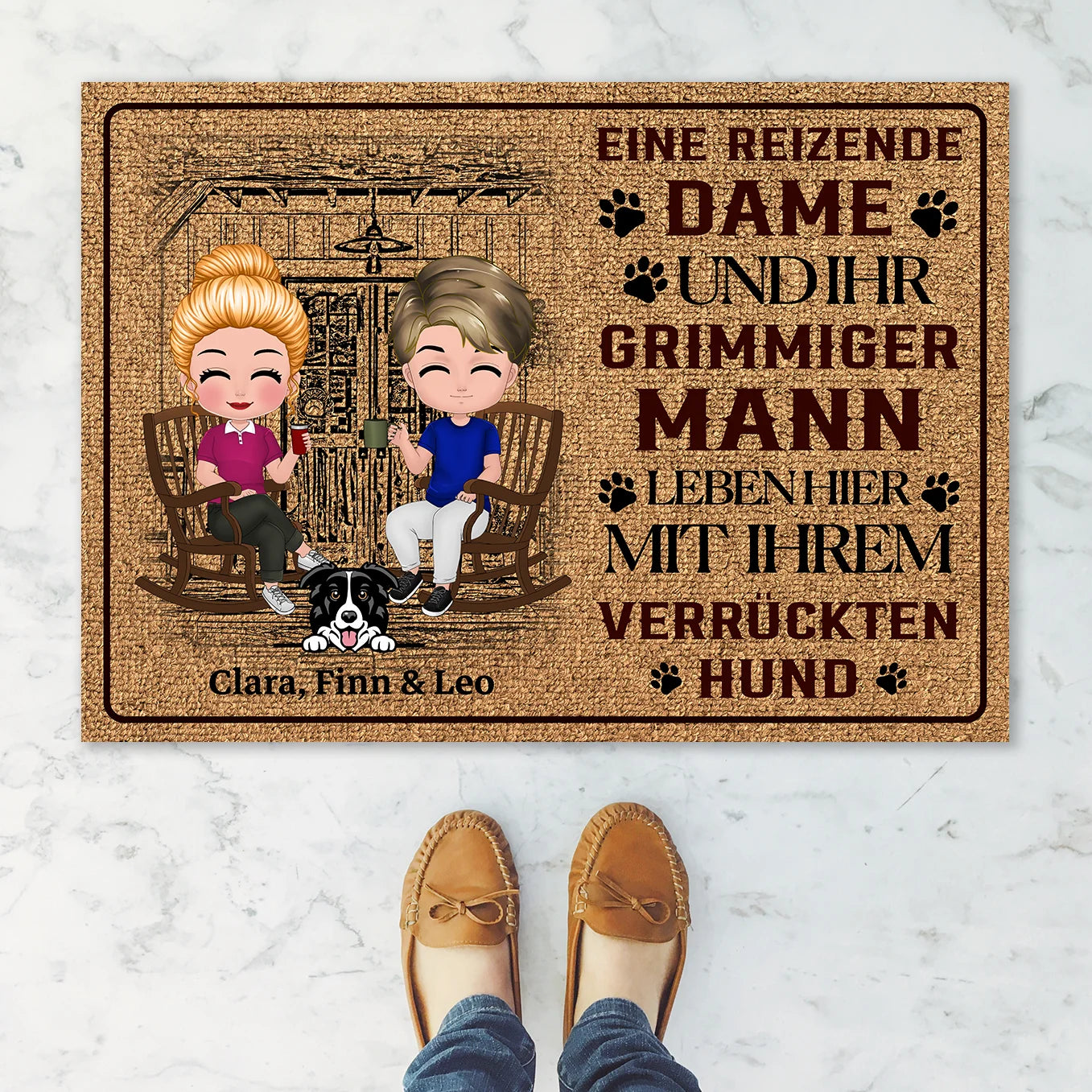 Doormat “Dame, Mann und Hund”