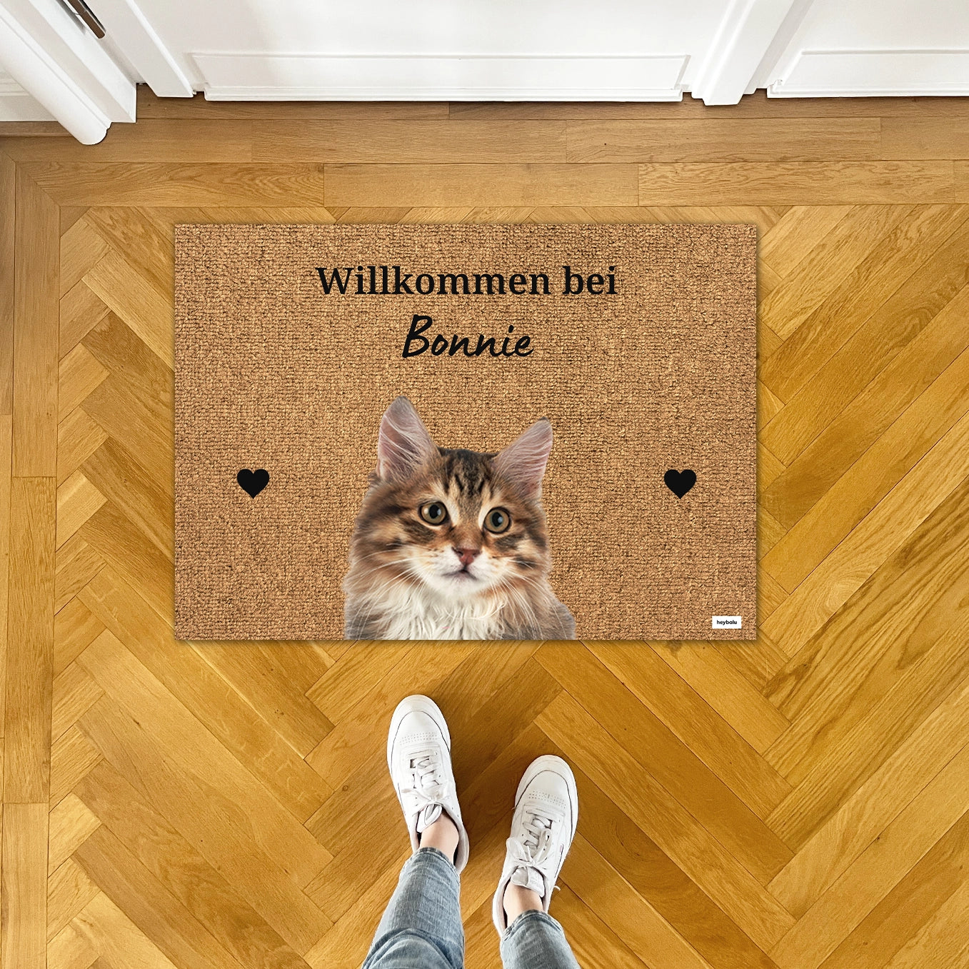 Personalisierte Fußmatte mit Foto deiner Katze Hey Balu