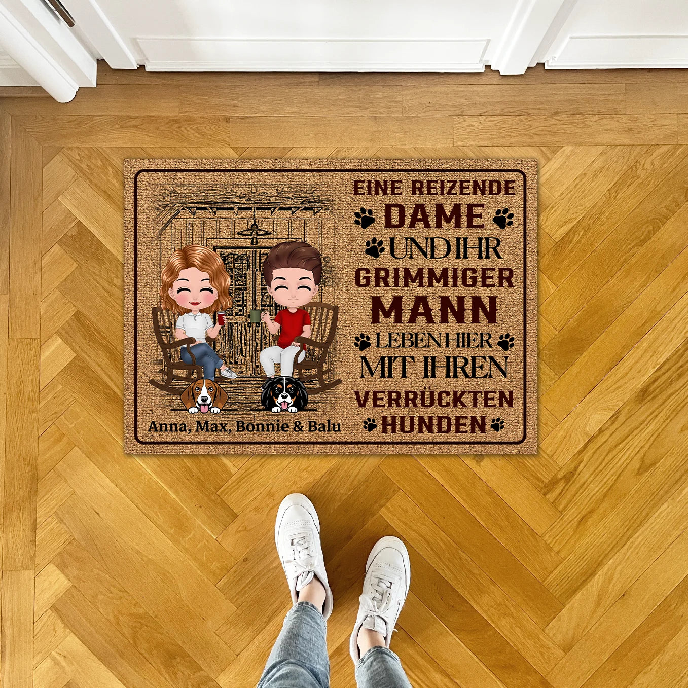 Doormat “Dame, Mann und Hund”