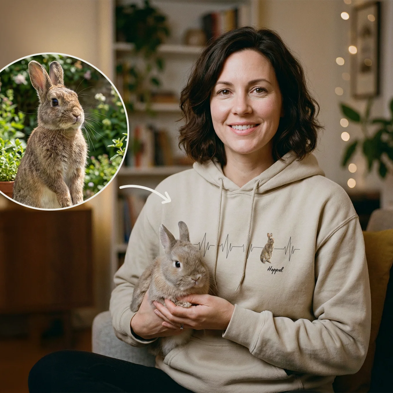 Sweat à capuche "Battement de cœur" personnalisé avec votre lapin