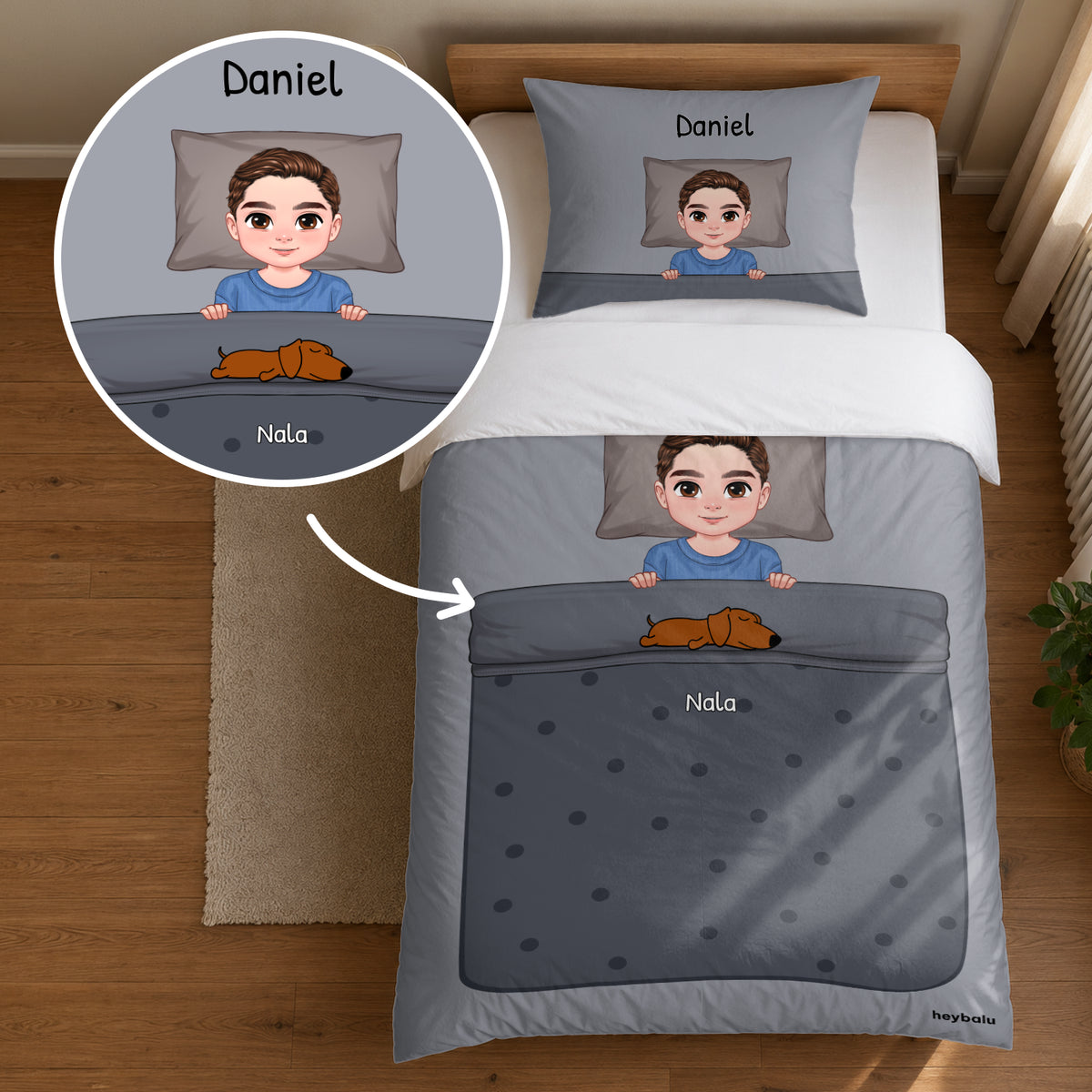 Parure de lit personnalisée en satin de coton « Animaux endormis »