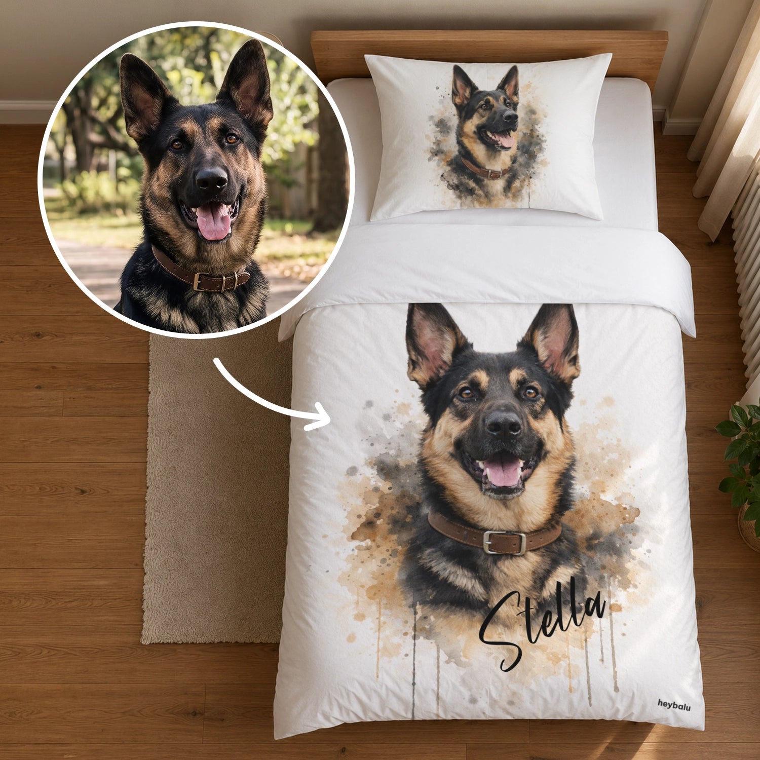 Linge de lit personnalisé "Chien Aquarelle"