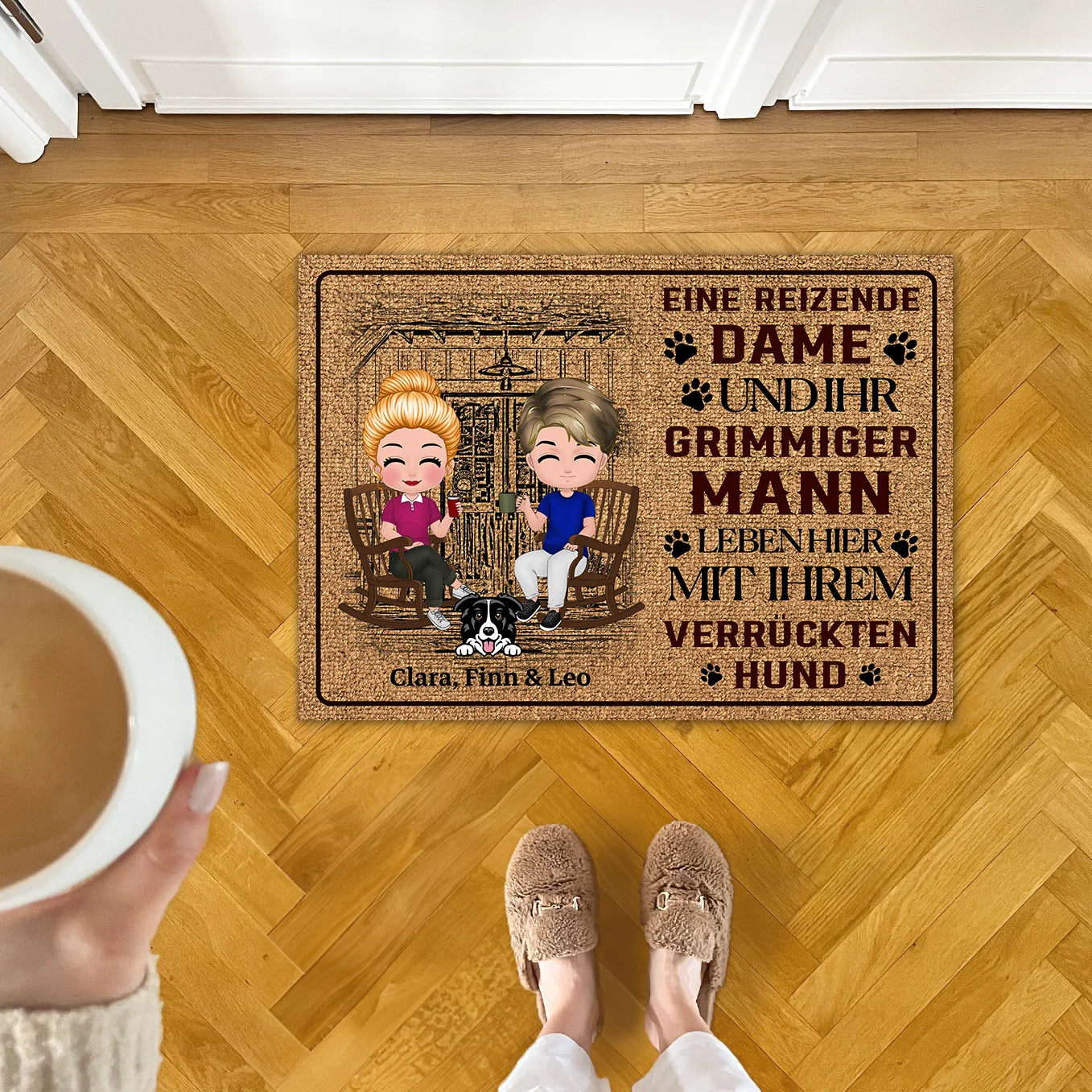 Doormat “Dame, Mann und Hund”