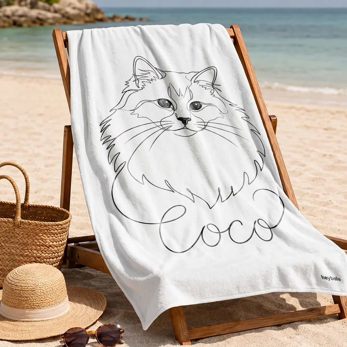 Serviette de plage personnalisée chat « Line Art »