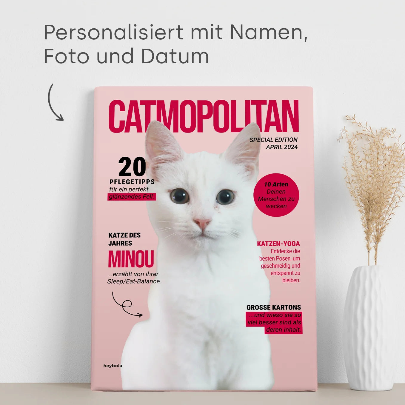 Personalisierte Leinwand Katzenmagazin "Catmopolitan" - heybalu