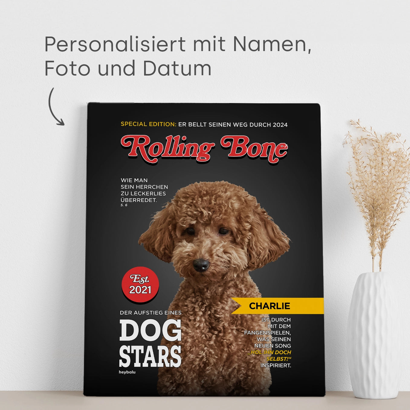 Personalisierte Leinwand Hundemagazin "Rolling Bone" heybalu