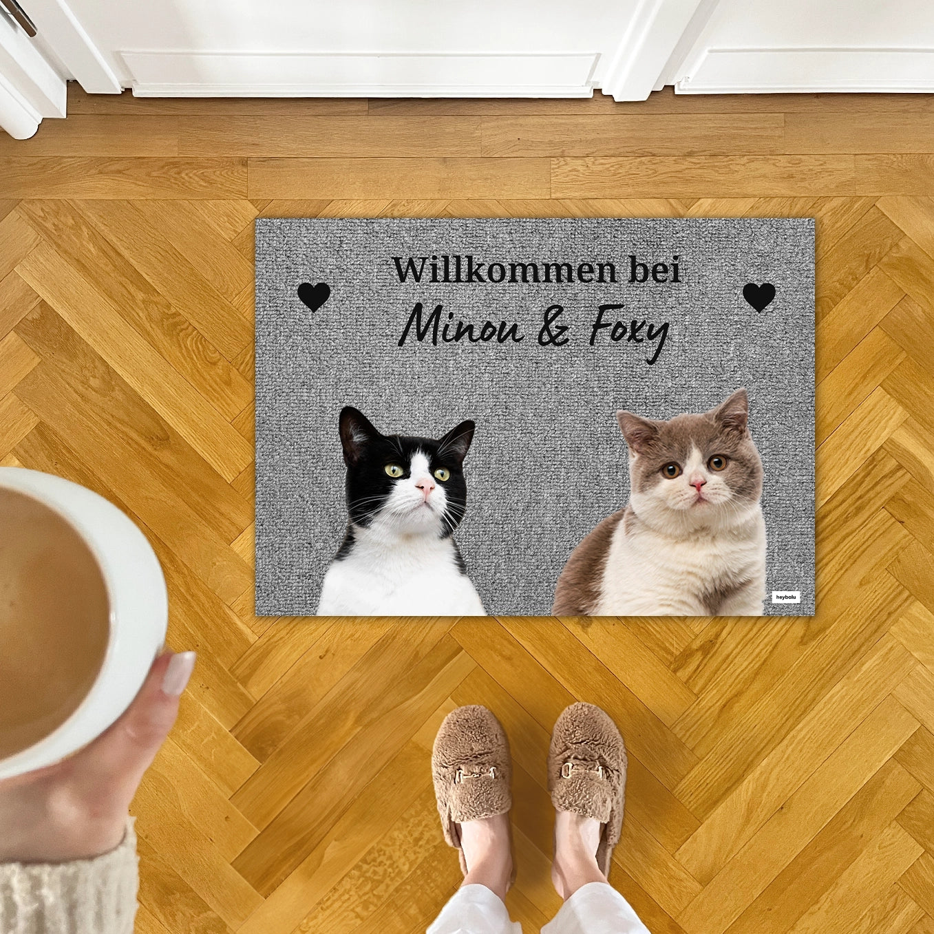 Personalisierte Fußmatte mit Foto deiner Katze Hey Balu