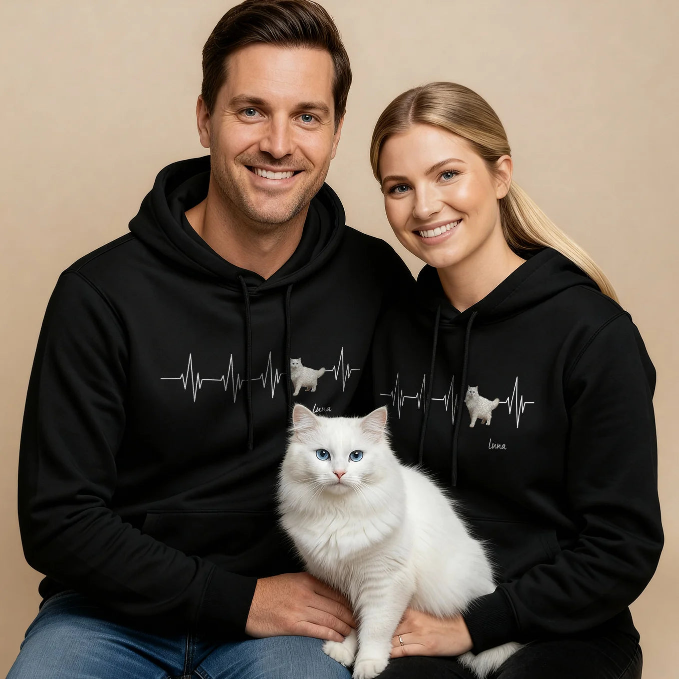 Sweat à capuche personnalisé « Photo de chat battement de cœur »