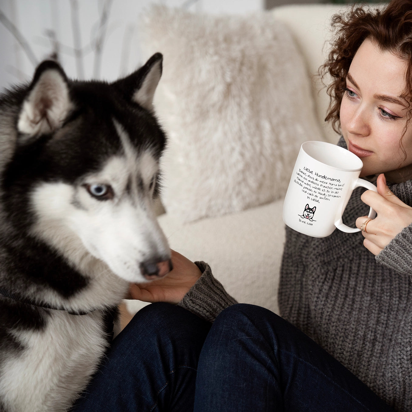 Personalisierte Tasse "Liebe Hundemama" Cartoon heybalu