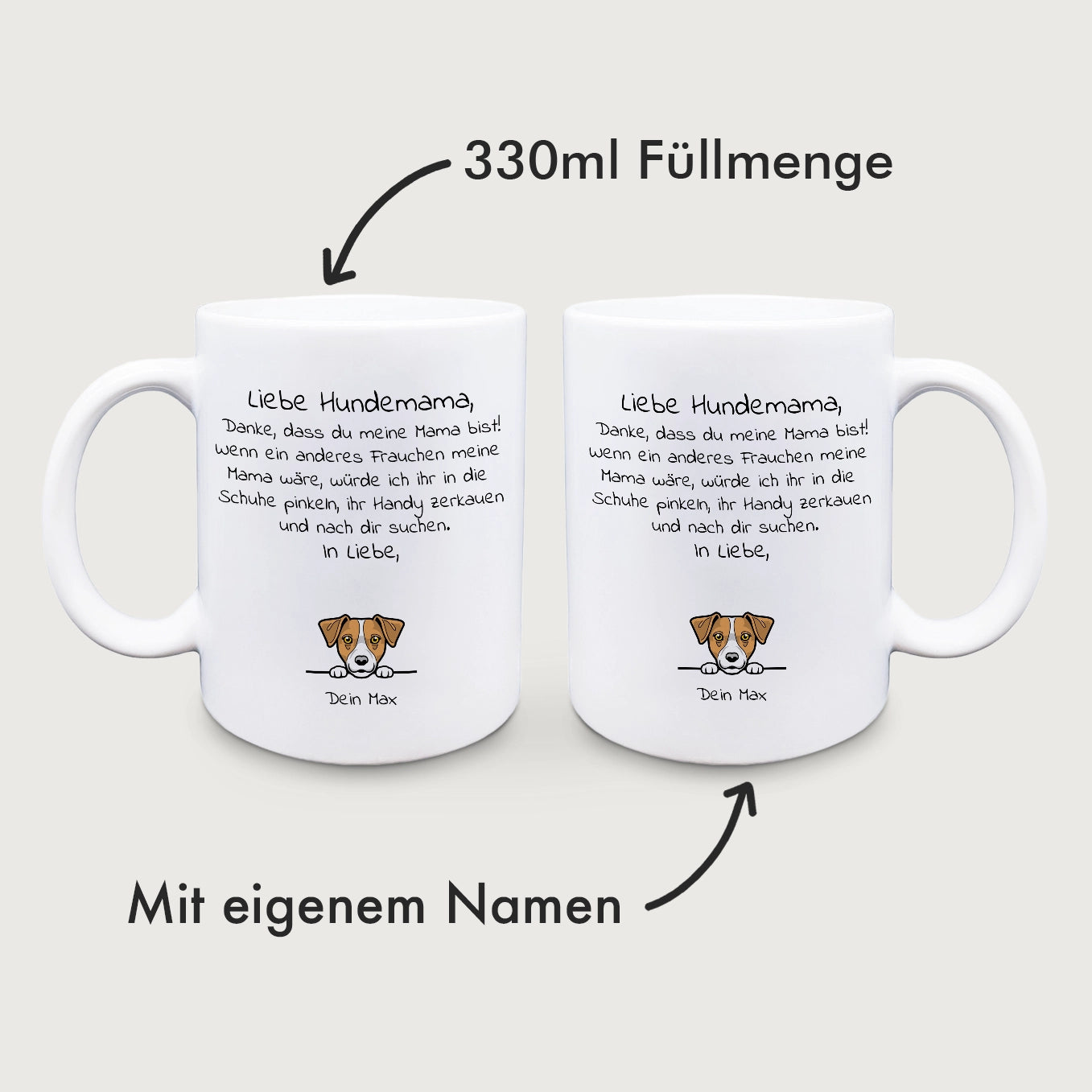 Personalisierte Tasse "Liebe Hundemama" Cartoon heybalu