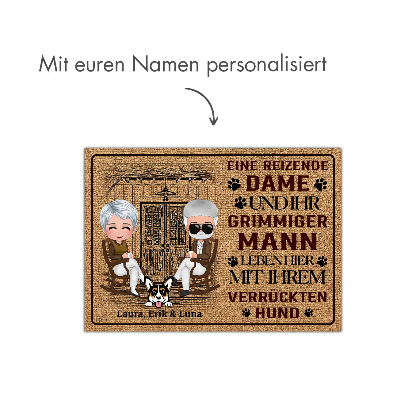 Doormat “Dame, Mann und Hund”