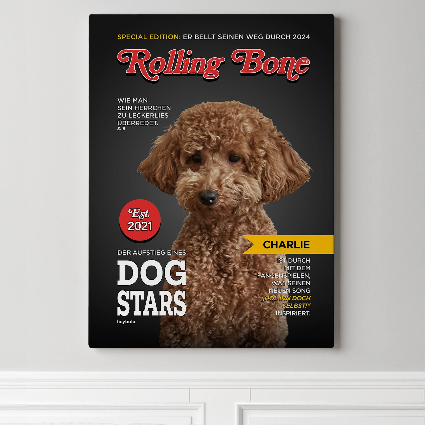 Personalisierte Leinwand Hundemagazin "Rolling Bone" heybalu