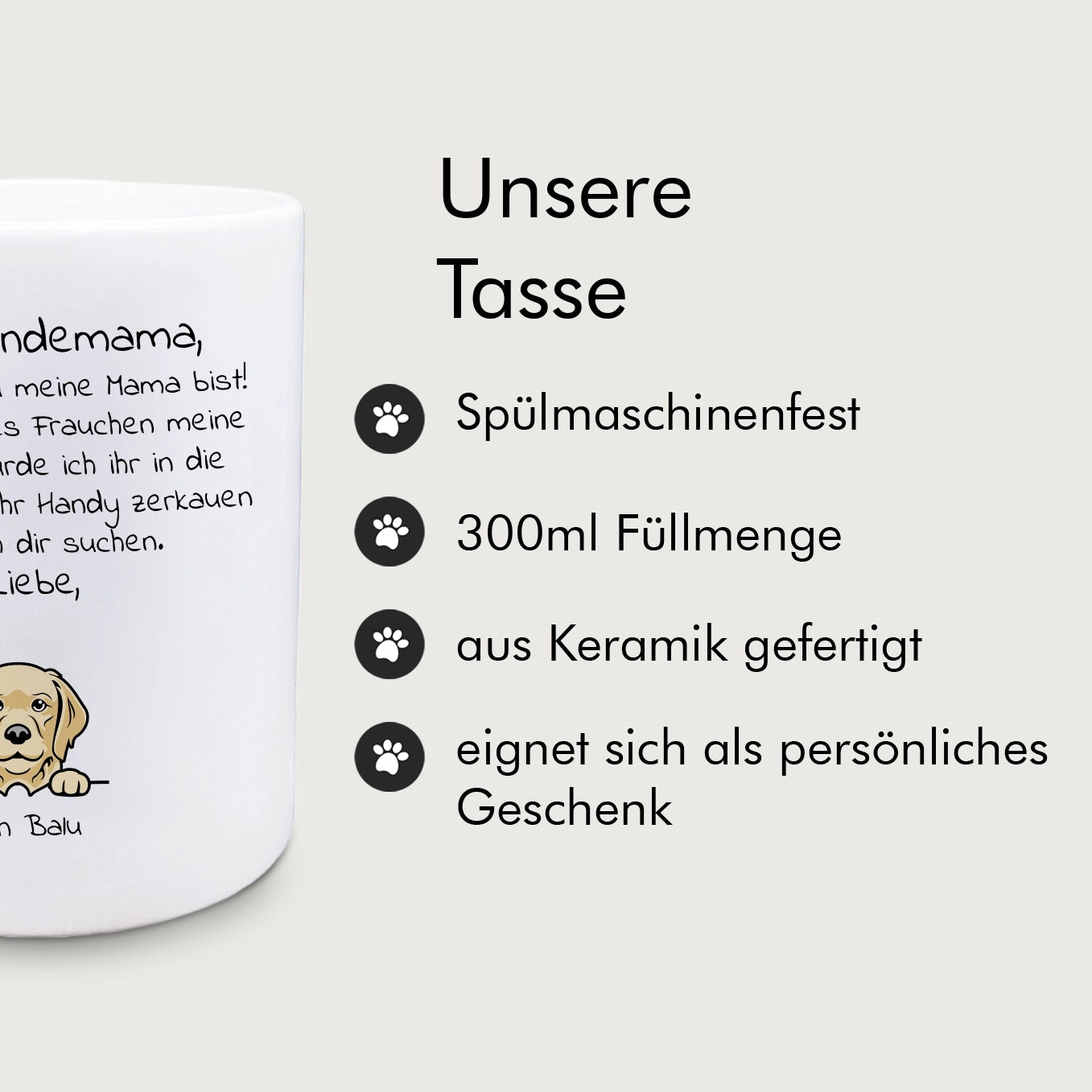 Personalisierte Tasse "Liebe Hundemama" Cartoon heybalu