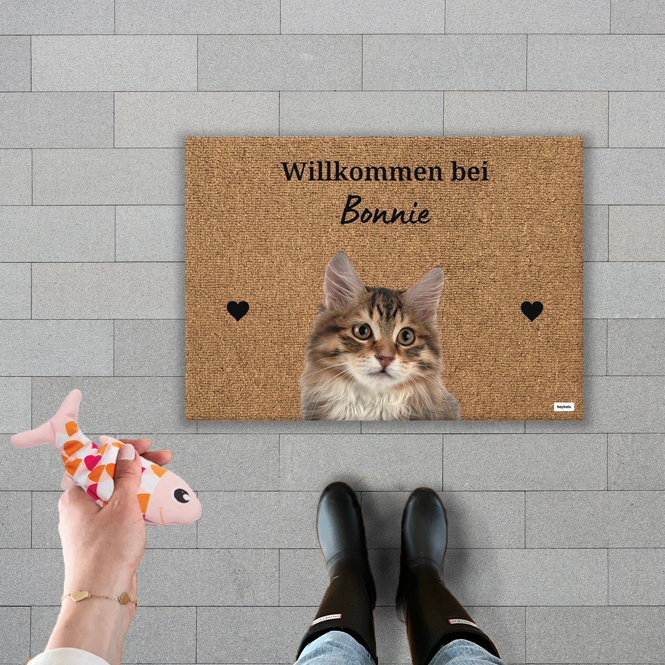 Personalisierte Fußmatte mit Foto deiner Katze Hey Balu