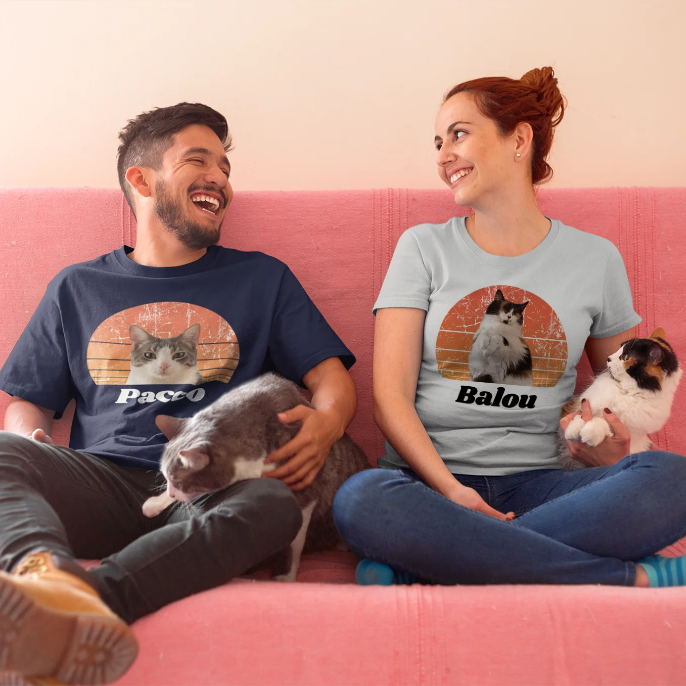 Personalisiertes Retro T-Shirt "Foto von deiner Katze" Hey Balu