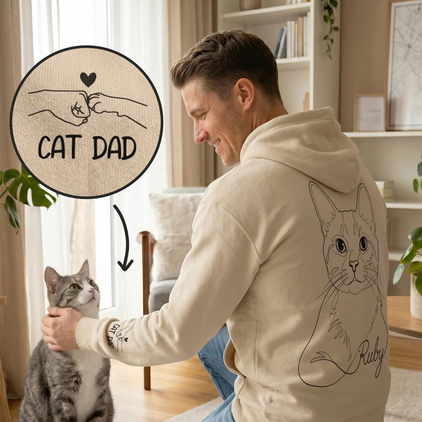 Sweat à capuche personnalisé "Cat Dad" avec impression sur manches