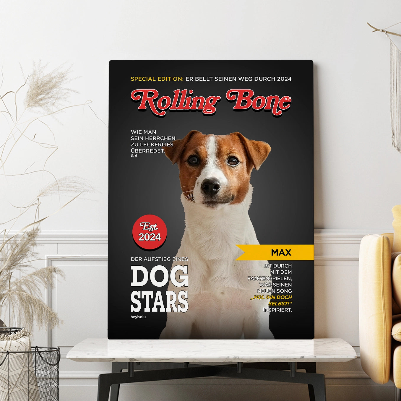 Personalisierte Leinwand Hundemagazin "Rolling Bone" heybalu