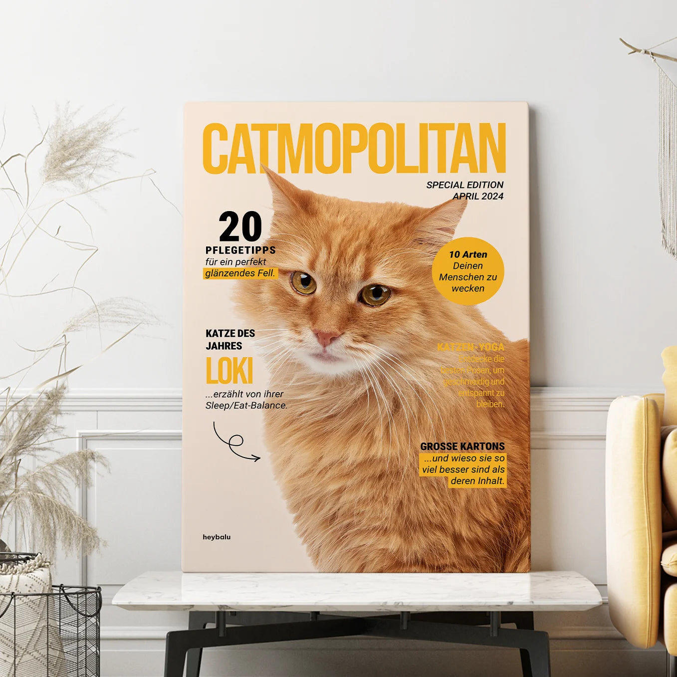 Personalisierte Leinwand Katzenmagazin "Catmopolitan" - heybalu