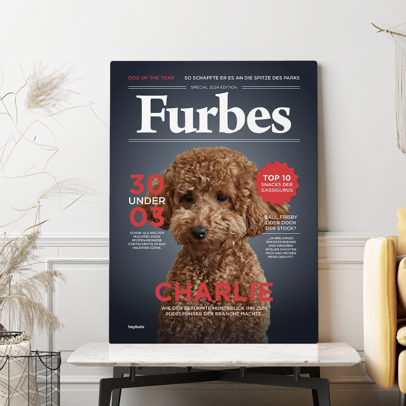 Personalisierte Leinwand Hundemagazin "Furbes" heybalu