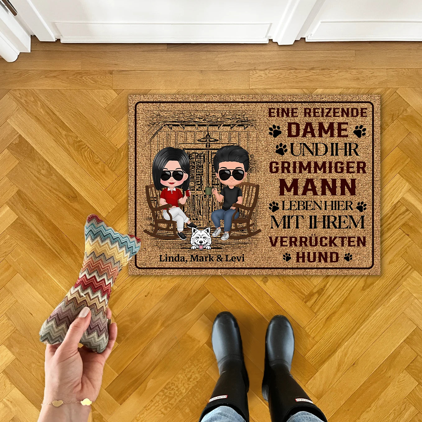 Doormat “Dame, Mann und Hund”