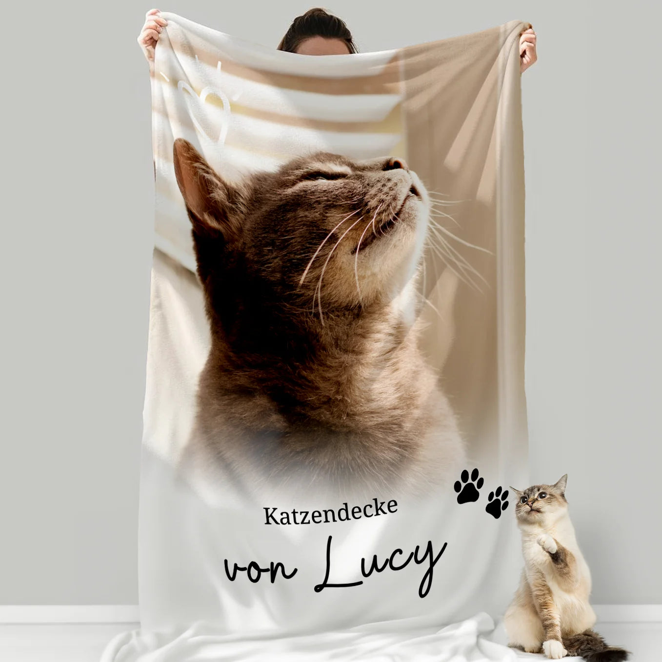 Personalisierte Kuscheldecke Katzen "Dein Foto & Text" Hey Balu