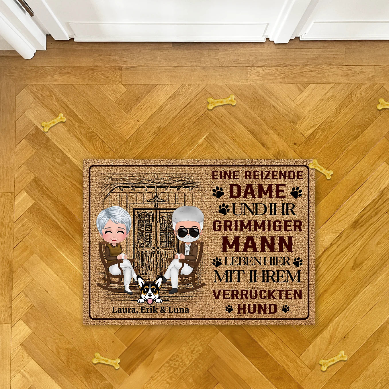 Doormat “Dame, Mann und Hund”