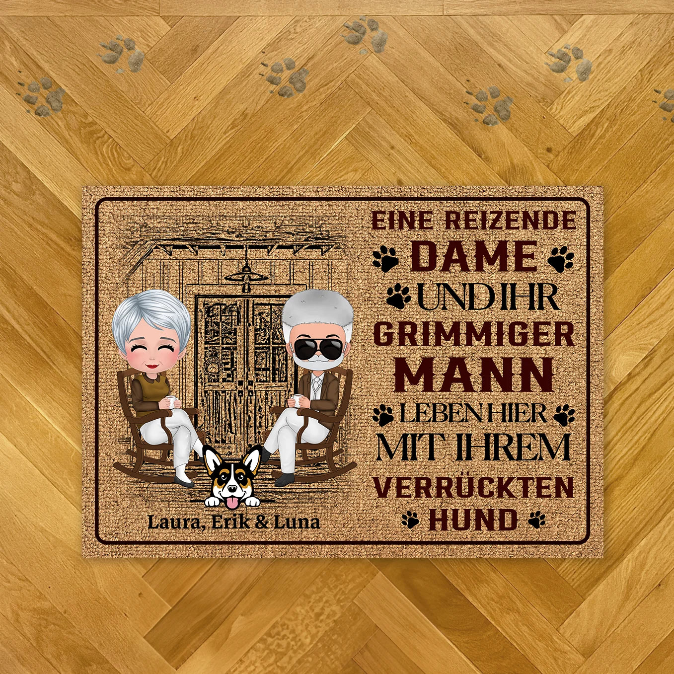 Doormat “Dame, Mann und Hund”