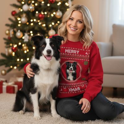 Christmas Sweater mit Foto deines Haustiers – personalisiertes Geschenk