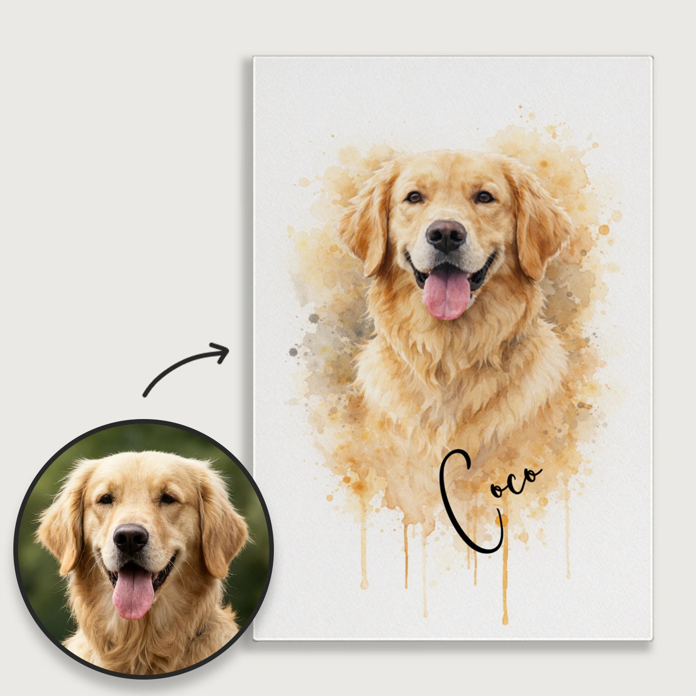 Toile personnalisée "Chien à l'aquarelle"