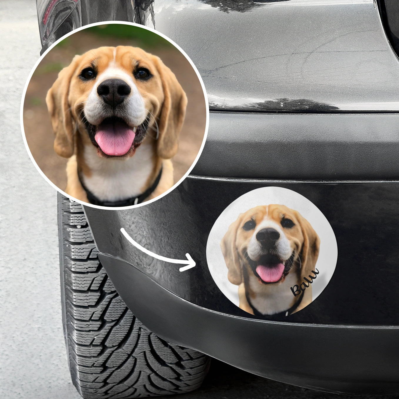 Autocollant personnalisé pour voiture « Photo de chien »