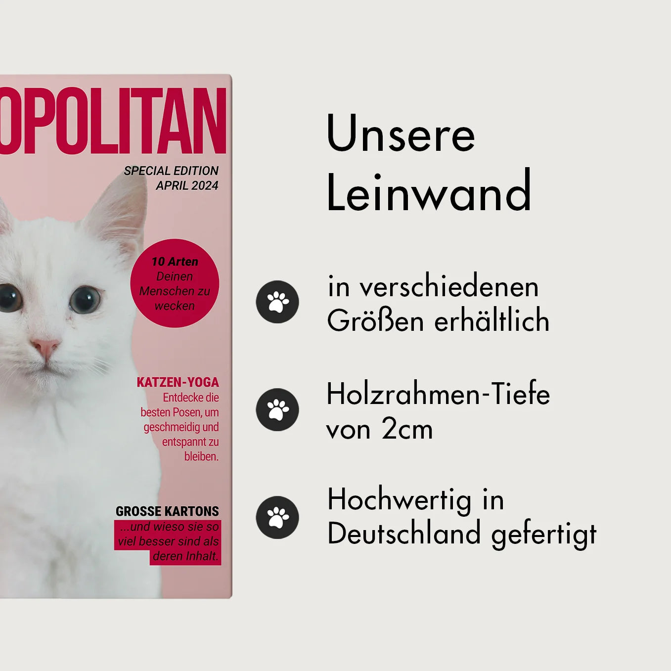 Personalisierte Leinwand Katzenmagazin "Catmopolitan"