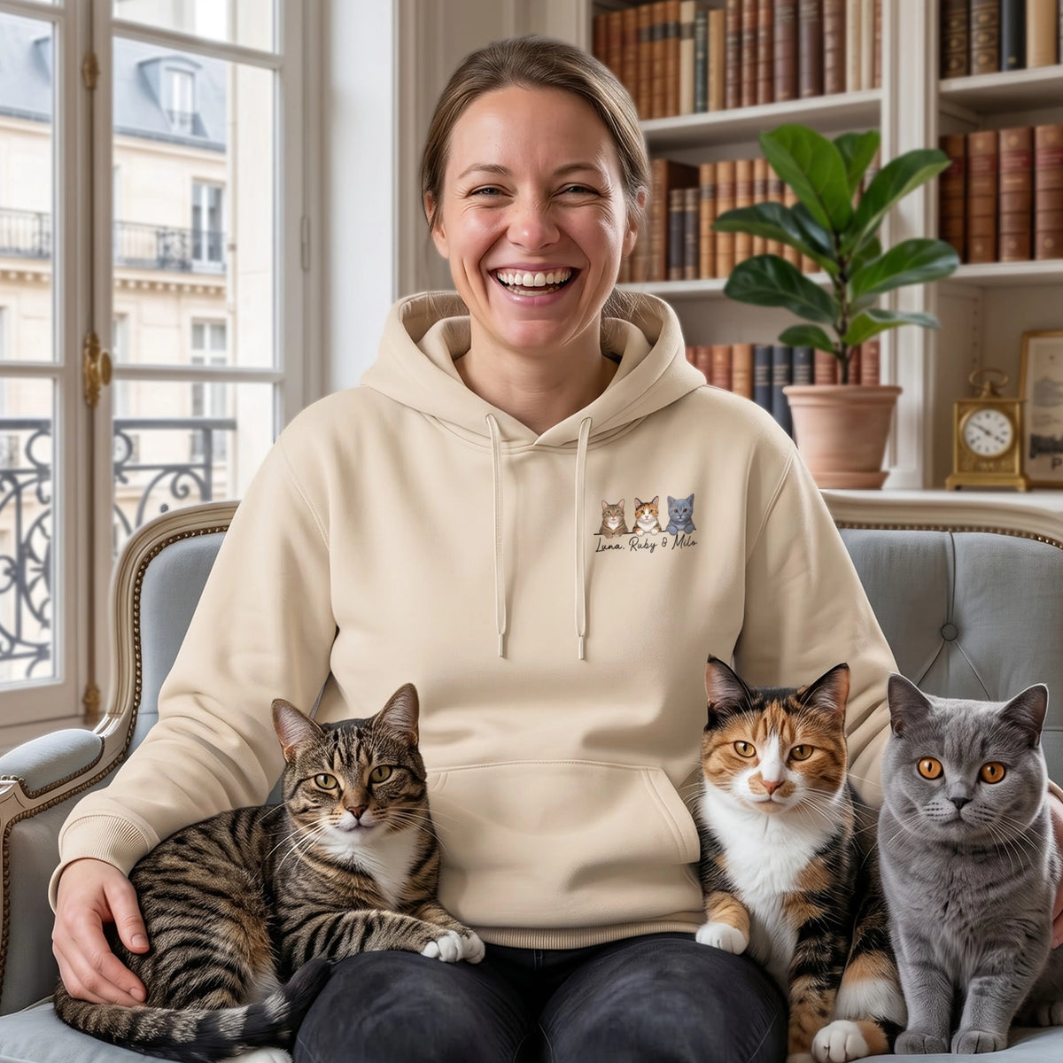 Personalisierter Hoodie "Cartoon Katze" – personalisiertes Geschenk – Ansicht 4