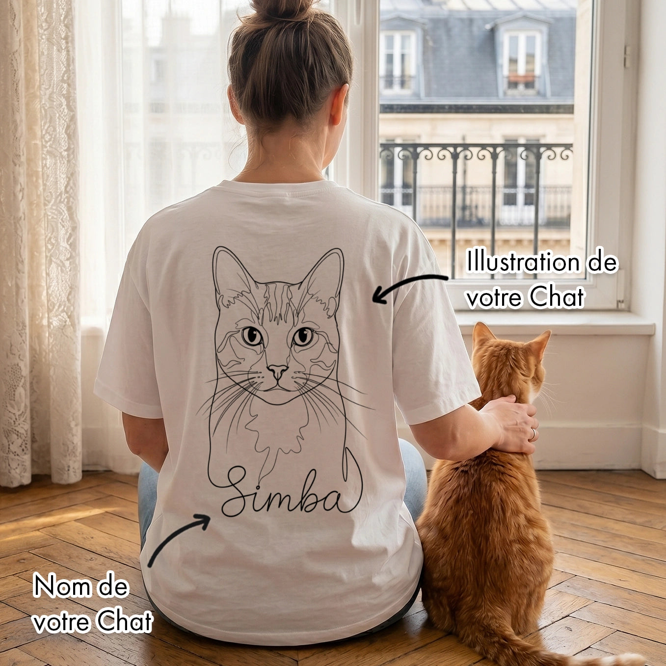 T-Shirt Oversize Personnalisé "Cat Mom" avec Impression Manches