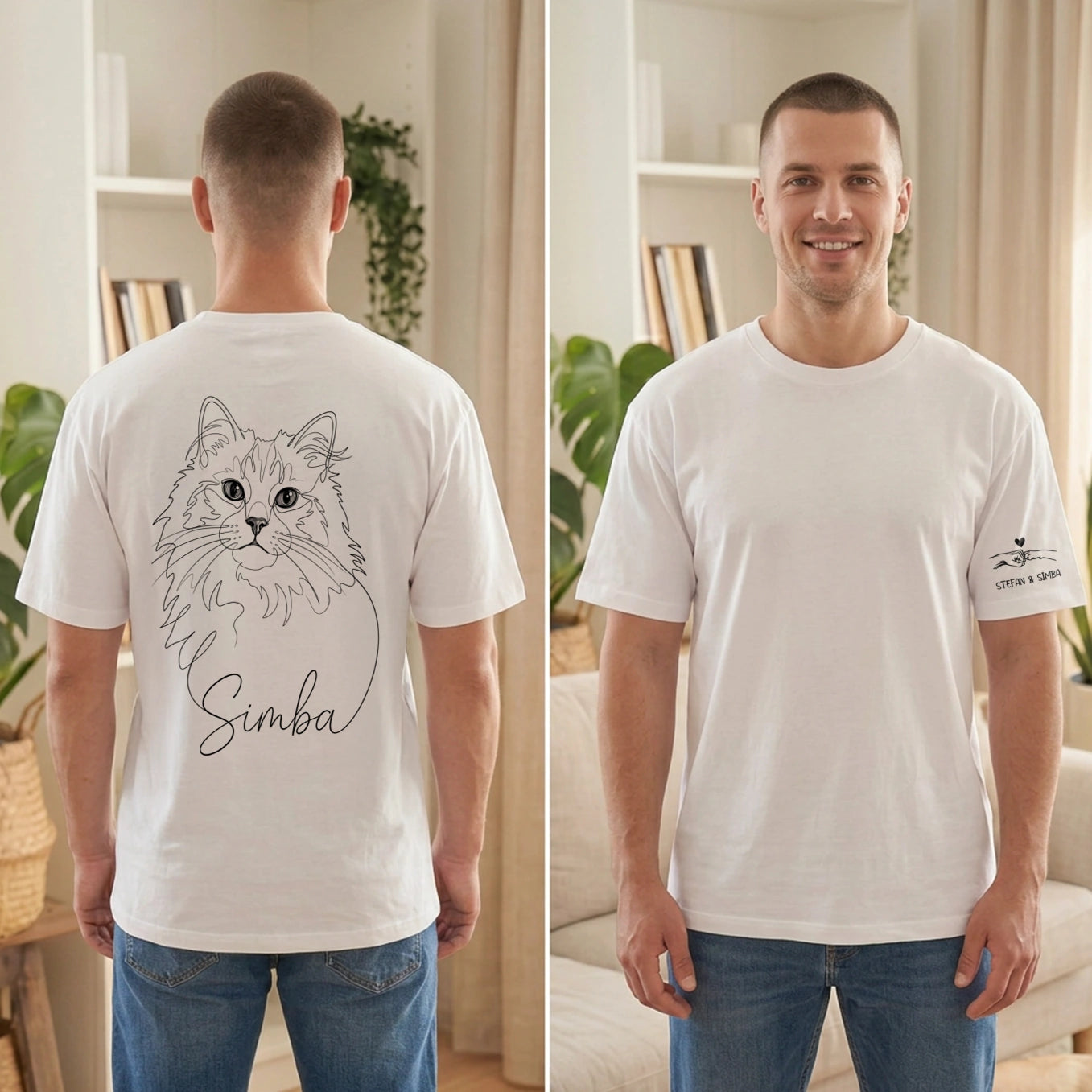 T-shirt oversize personnalisé "Cat Dad" avec impression sur manche