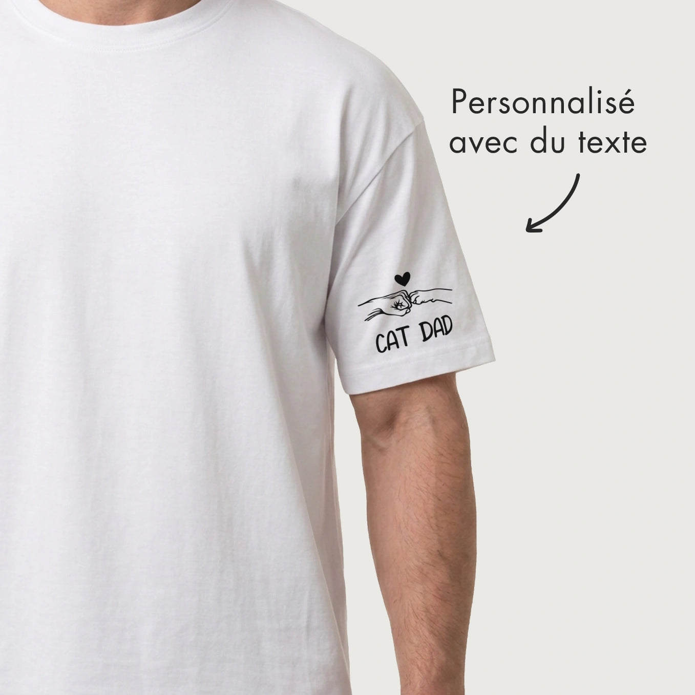 T-shirt oversize personnalisé "Cat Dad" avec impression sur manche
