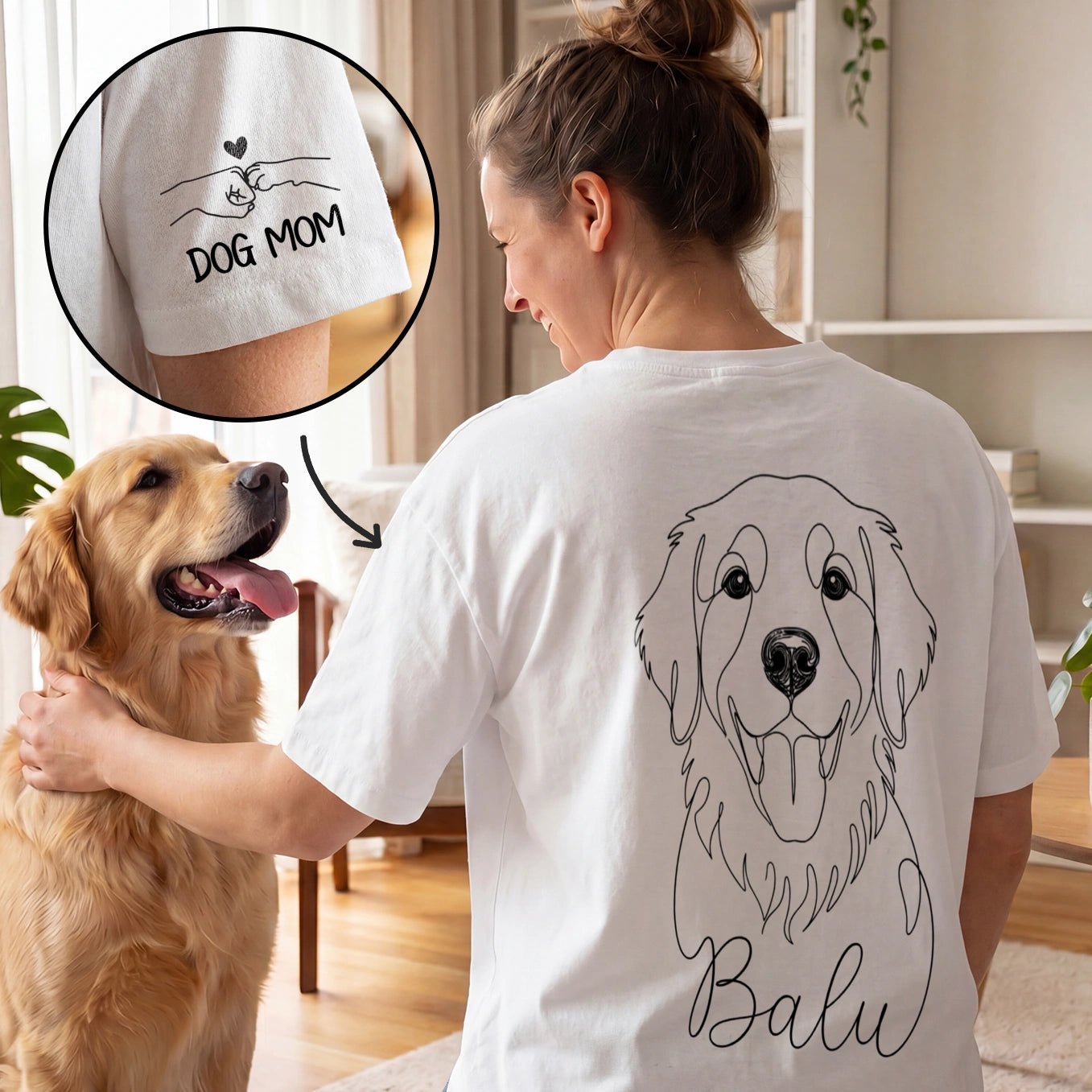 T-shirt oversize personnalisé "Dog Mom" avec impression sur manche