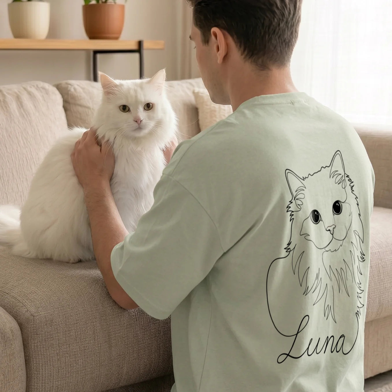 T-shirt oversize personnalisé "Cat Dad" avec impression sur manche
