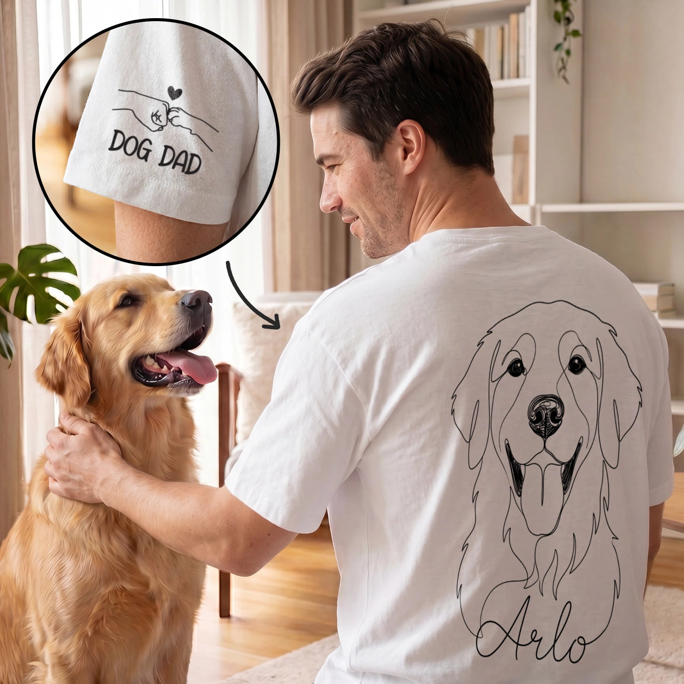T-shirt personnalisé oversize "Dog Dad" avec impression sur manche
