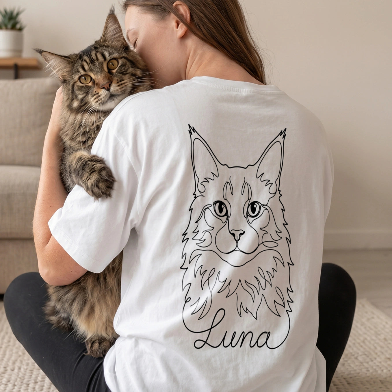 T-Shirt Oversize Personnalisé "Cat Mom" avec Impression Manches