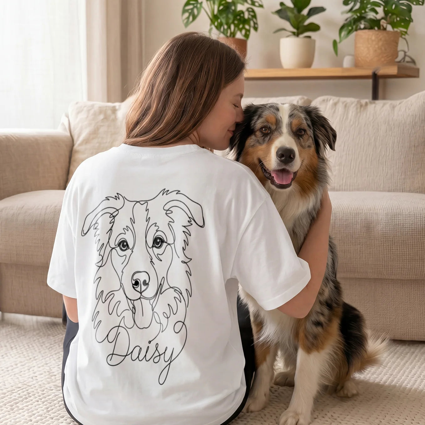T-shirt oversize personnalisé "Dog Mom" avec impression sur manche